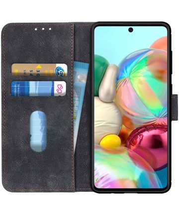 Samsung Galaxy A71 Book Case Kunst Leer Zwart Hoesjes