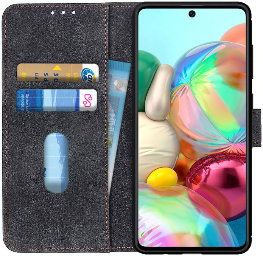Samsung Galaxy A71 Book Case Kunst Leer Zwart afbeelding 1
