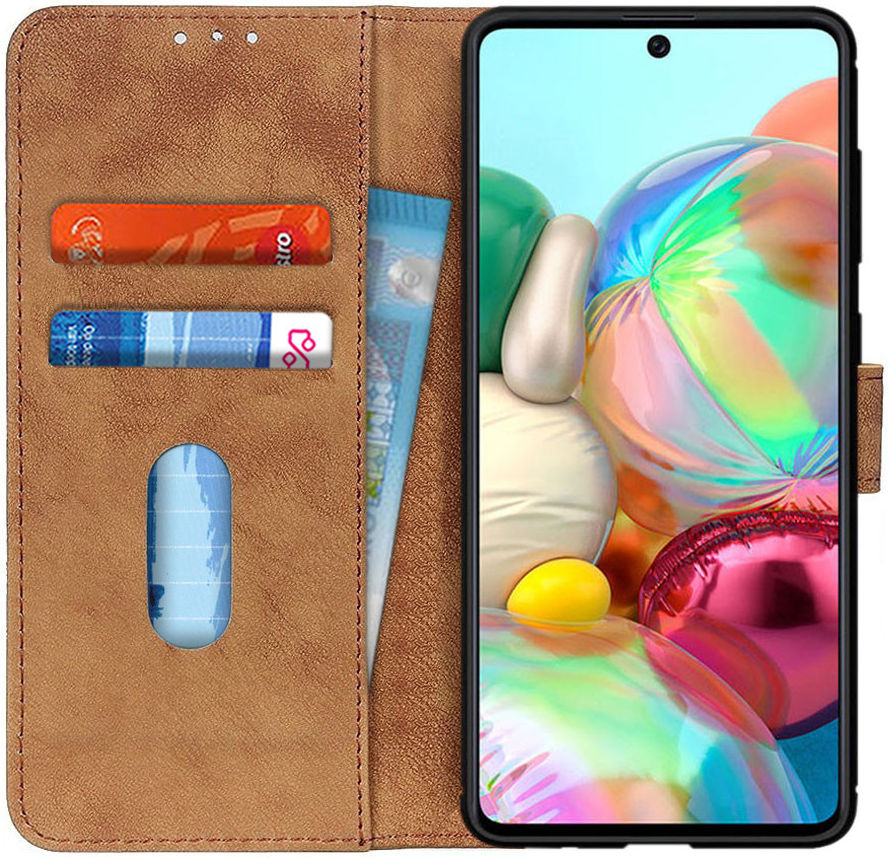 Samsung Galaxy A71 Book Case Kunst Leer Bruin afbeelding 1