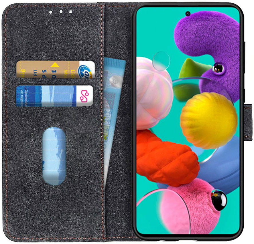 Samsung Galaxy A51 Hoesje Wallet Bookcase Leer Shell Zwart afbeelding 1