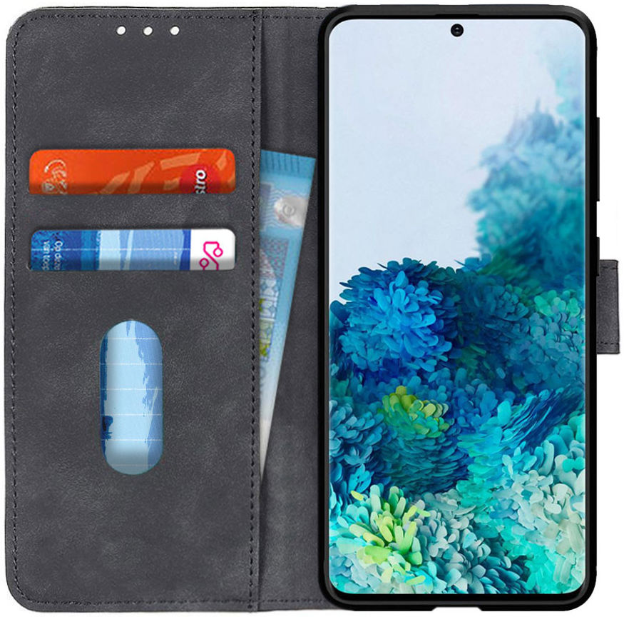 Samsung Galaxy S20 Plus Hoesje Retro Style Wallet Book Case Zwart afbeelding 1