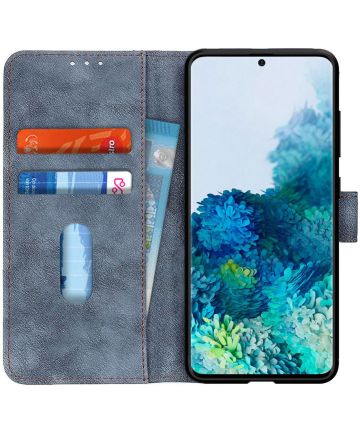 Samsung Galaxy S20 Plus Hoesje Retro Style Wallet Book Case Blauw Hoesjes