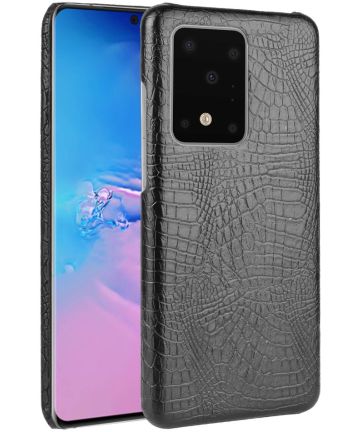 Samsung Galaxy S20 Ultra Kunstleren Hoesje met Krokodil Textuur Zwart Hoesjes