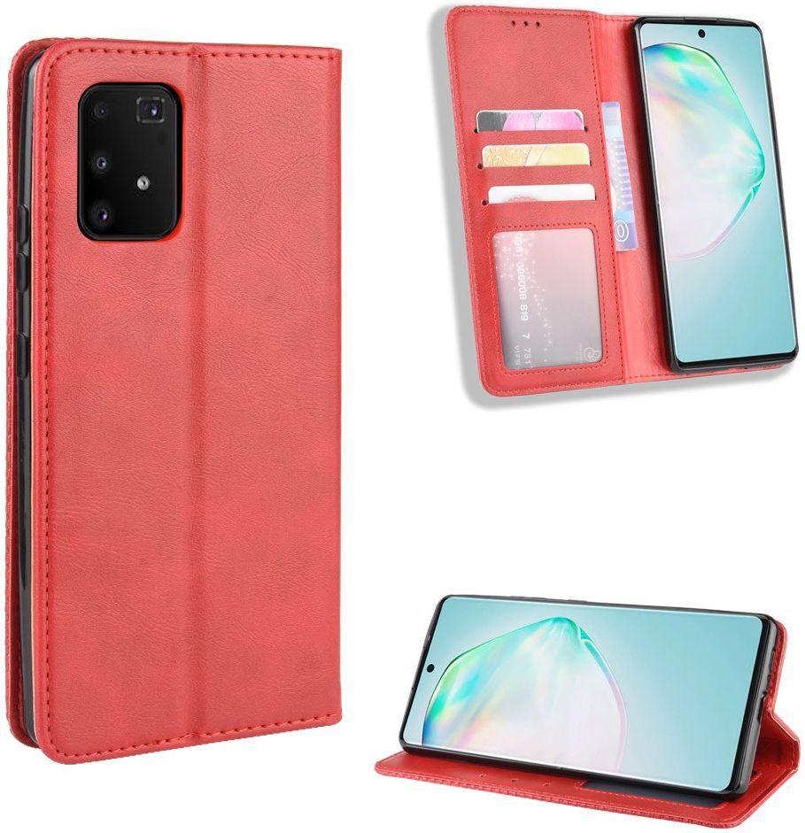 Samsung Galaxy S10 Lite Hoesje Vintage Wallet Kunst Leer Rood afbeelding 4