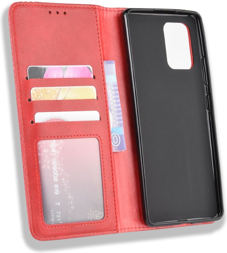Samsung Galaxy S10 Lite Hoesje Vintage Wallet Kunst Leer Rood afbeelding 7
