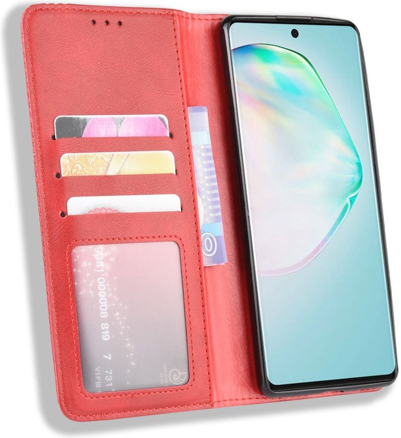 Samsung Galaxy S10 Lite Hoesje Vintage Wallet Kunst Leer Rood afbeelding 2