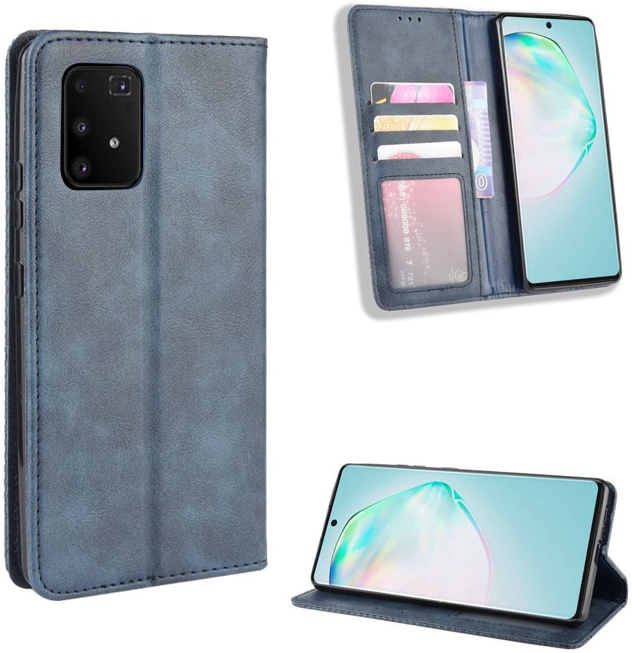 Samsung Galaxy S10 Lite Hoesje Vintage Wallet Kunst Leer Blauw afbeelding 3