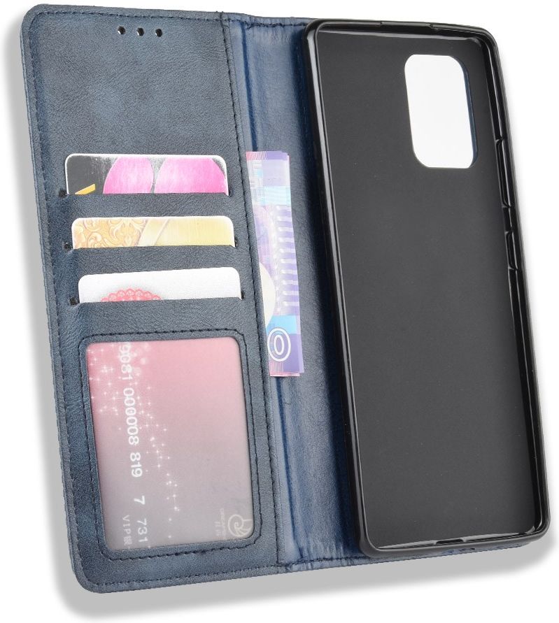 Samsung Galaxy S10 Lite Hoesje Vintage Wallet Kunst Leer Blauw afbeelding 7