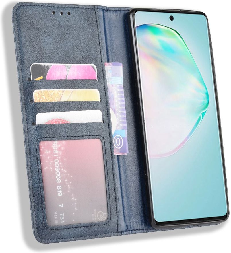 Samsung Galaxy S10 Lite Hoesje Vintage Wallet Kunst Leer Blauw afbeelding 1
