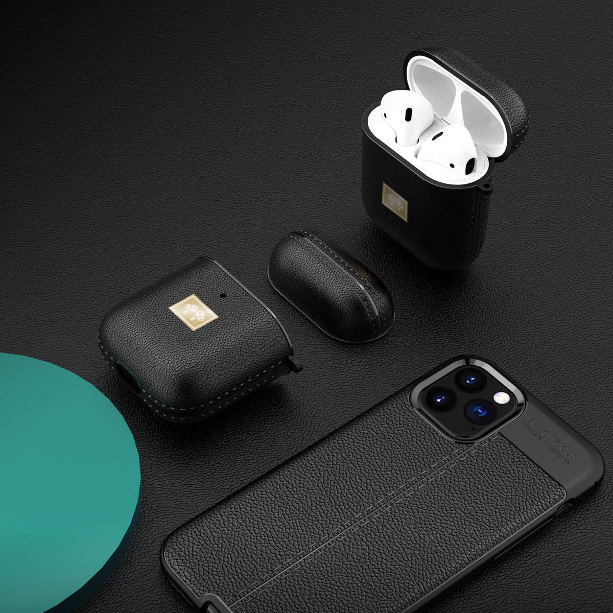 Apple Airpods 1/2 Luxe Kunstlederen Hoesje Zwart afbeelding 3