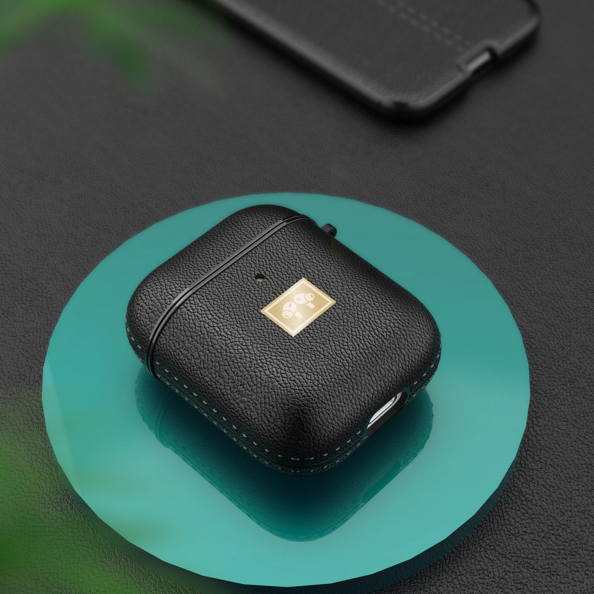 Apple Airpods 1/2 Luxe Kunstlederen Hoesje Zwart afbeelding 4