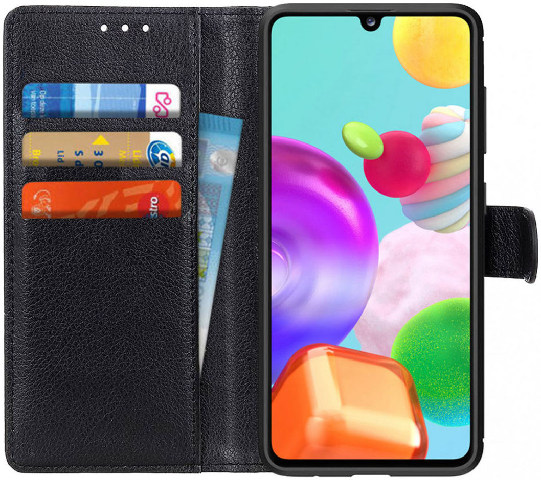 Samsung Galaxy A41 Litchi Skin Portemonnee Hoesje Zwart afbeelding 1