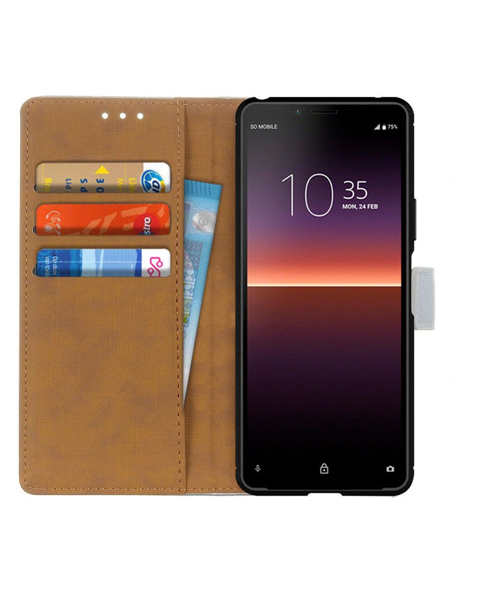 Sony Xperia 1 II Portemonnee Hoesje Voor Pasjes Kunst Leer Zwart afbeelding 2