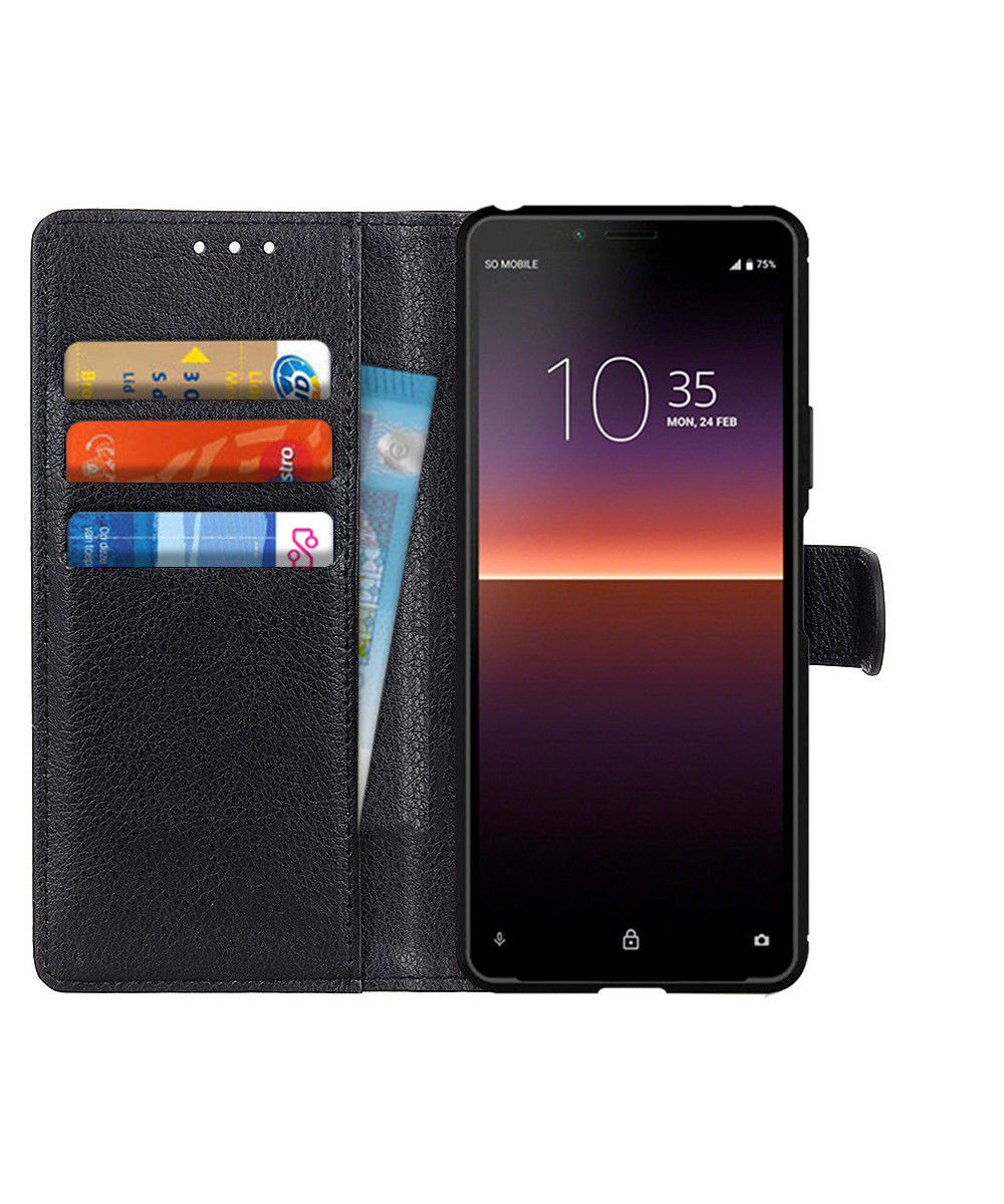 Sony Xperia 1 II Lychee Portemonnee Hoesje Zwart afbeelding 1