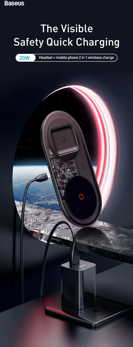Baseus 2-in-1 Draadloze Snellader 20W voor Smartphone/AirPods afbeelding 6