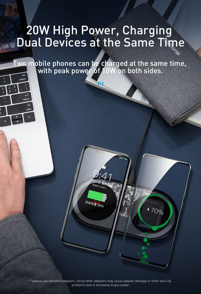 Baseus 2-in-1 Draadloze Snellader 20W voor Smartphone/AirPods afbeelding 7