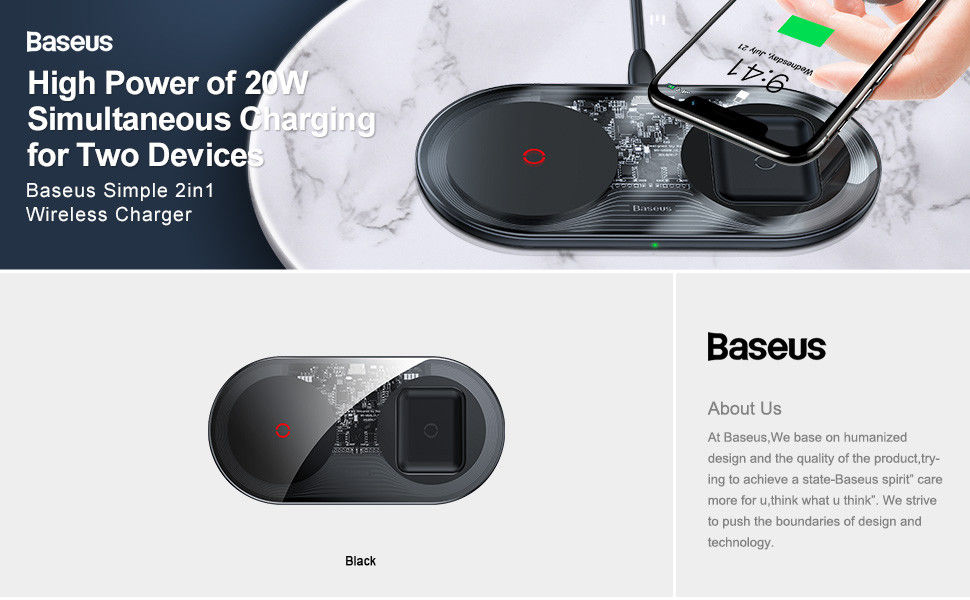 Baseus 2-in-1 Draadloze Snellader 20W voor Smartphone/AirPods afbeelding 10