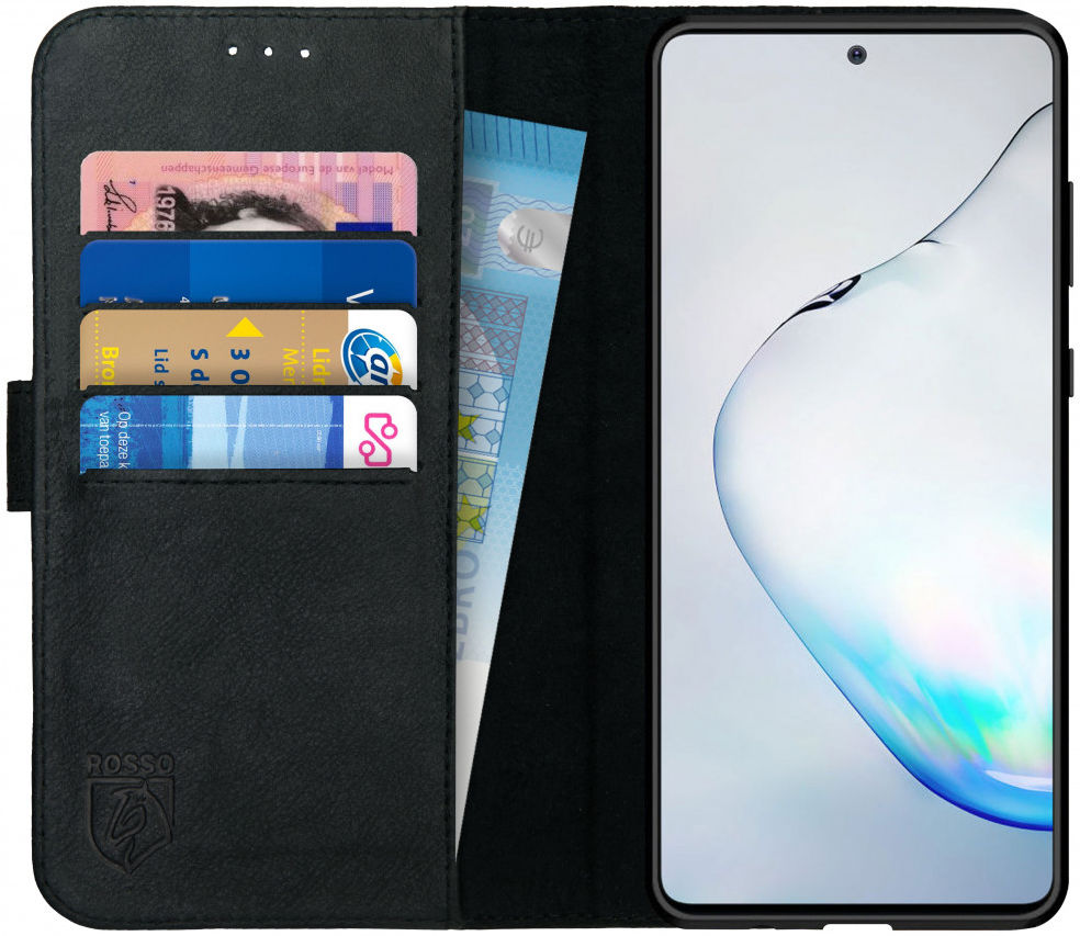 Rosso Deluxe Galaxy Note 10 Lite Hoesje Echt Leer Book Case Zwart afbeelding 1