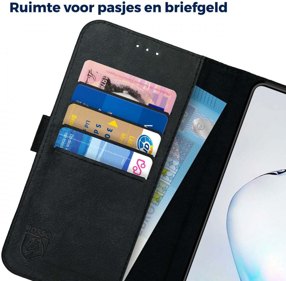 Rosso Deluxe Galaxy Note 10 Lite Hoesje Echt Leer Book Case Zwart afbeelding 6