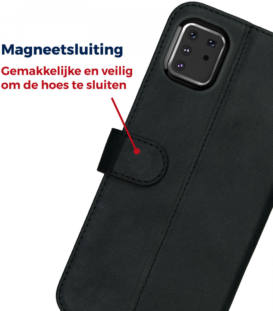 Rosso Deluxe Galaxy Note 10 Lite Hoesje Echt Leer Book Case Zwart afbeelding 8
