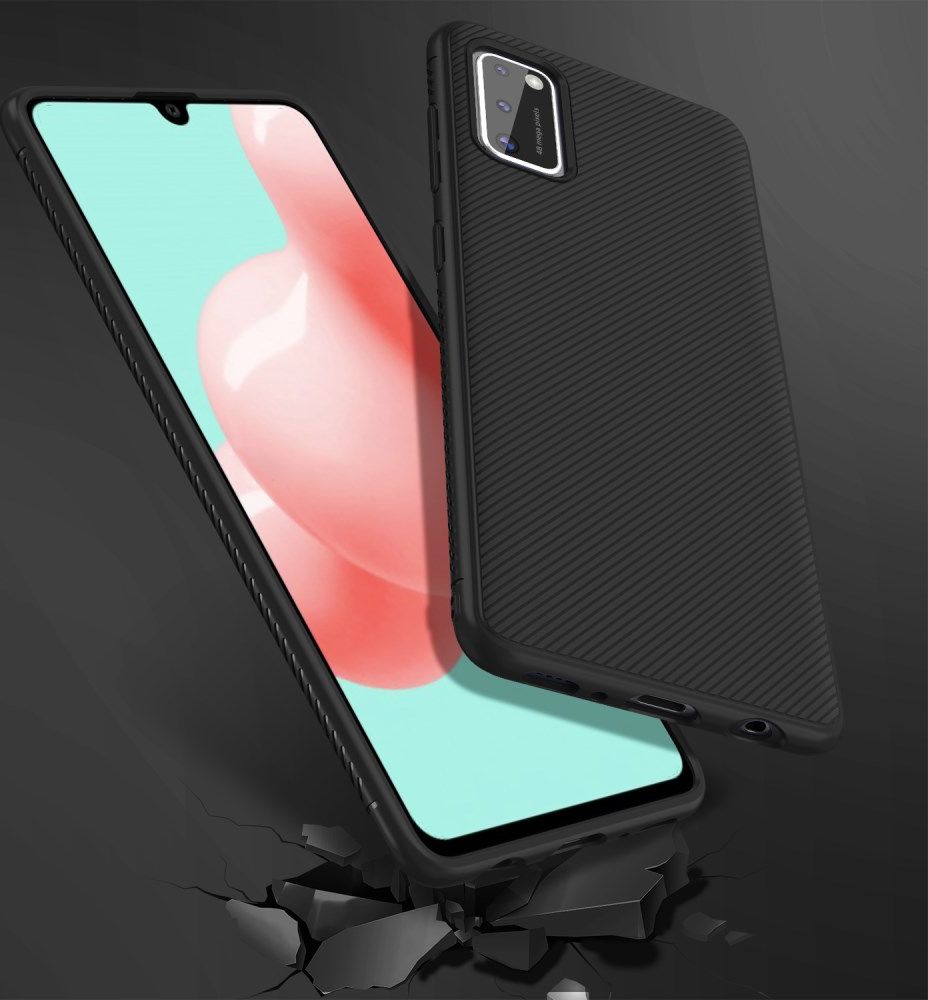 Samsung Galaxy A41 Hoesje Twill Slim Texture Back Cover Zwart afbeelding 7