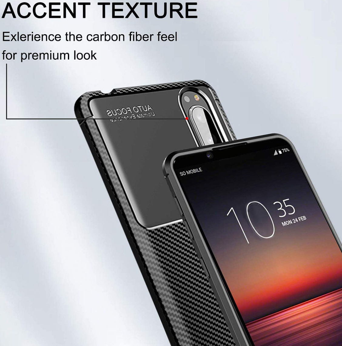 Sony Xperia 1 II Hoesje Geborsteld Carbon Zwart afbeelding 3