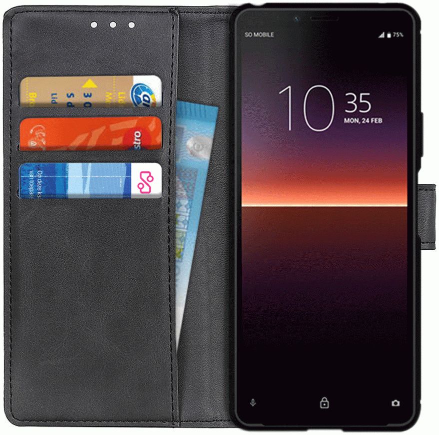 Sony Xperia 10 II Matte Portemonnee Hoesje Zwart afbeelding 1