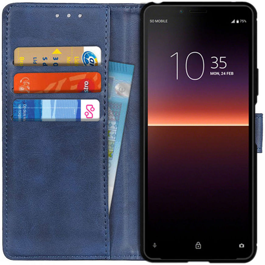 Sony Xperia 10 II Matte Portemonnee Hoesje Blauw afbeelding 1