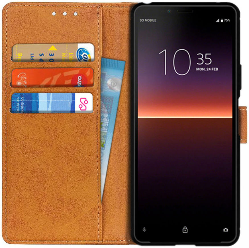 Sony Xperia 10 II Matte Portemonnee Hoesje Bruin afbeelding 1