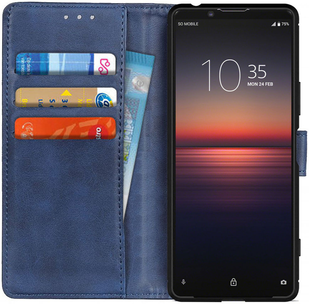 Sony Xperia 1 II Matte Portemonnee Hoesje Blauw afbeelding 1