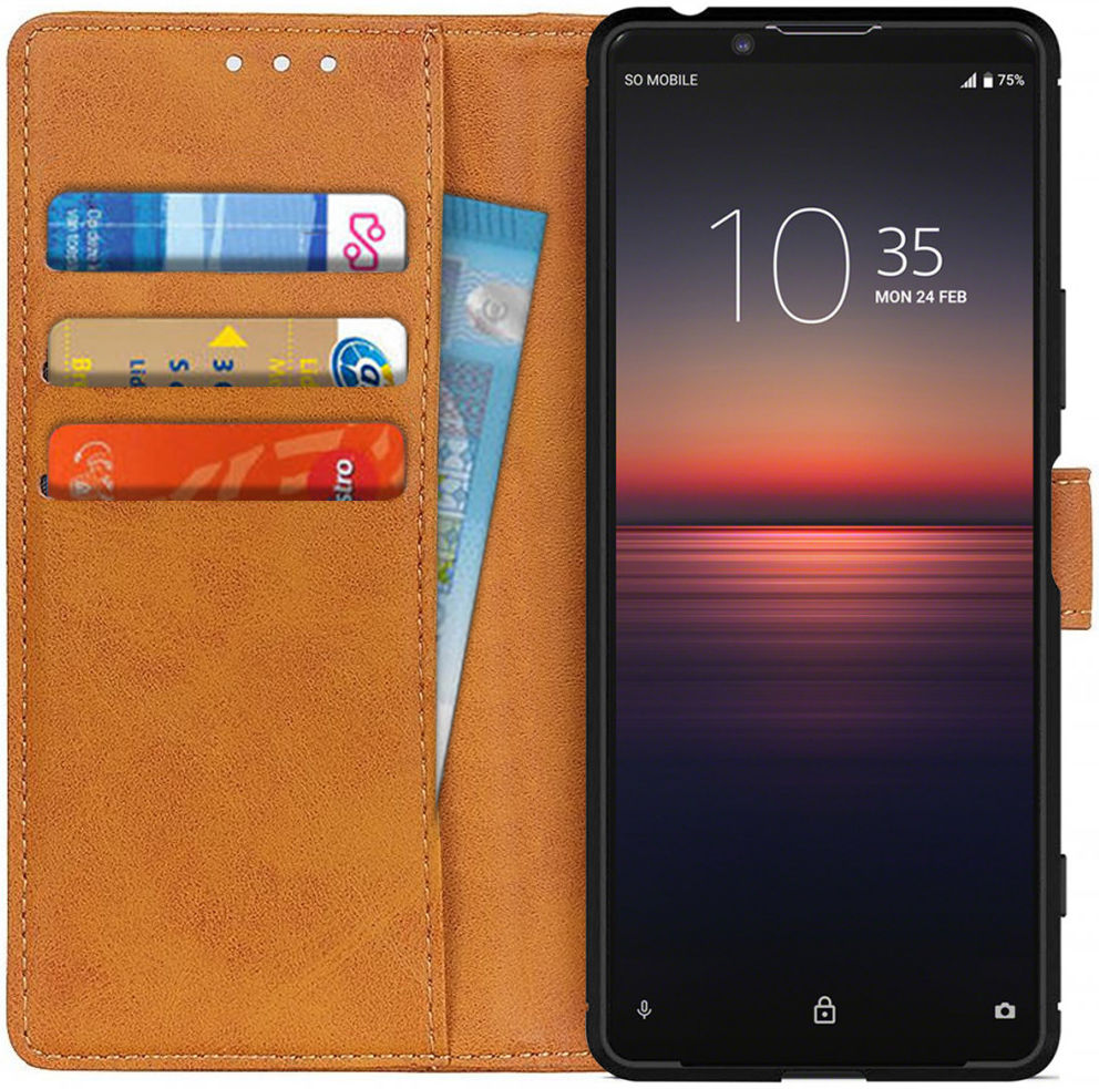 Sony Xperia 1 II Matte Portemonnee Hoesje Bruin afbeelding 1