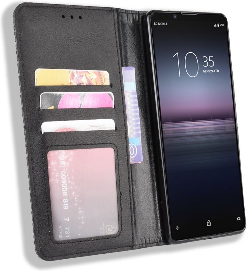 Sony Xperia 1 II Vintage Portemonnee Hoesje Zwart afbeelding 1