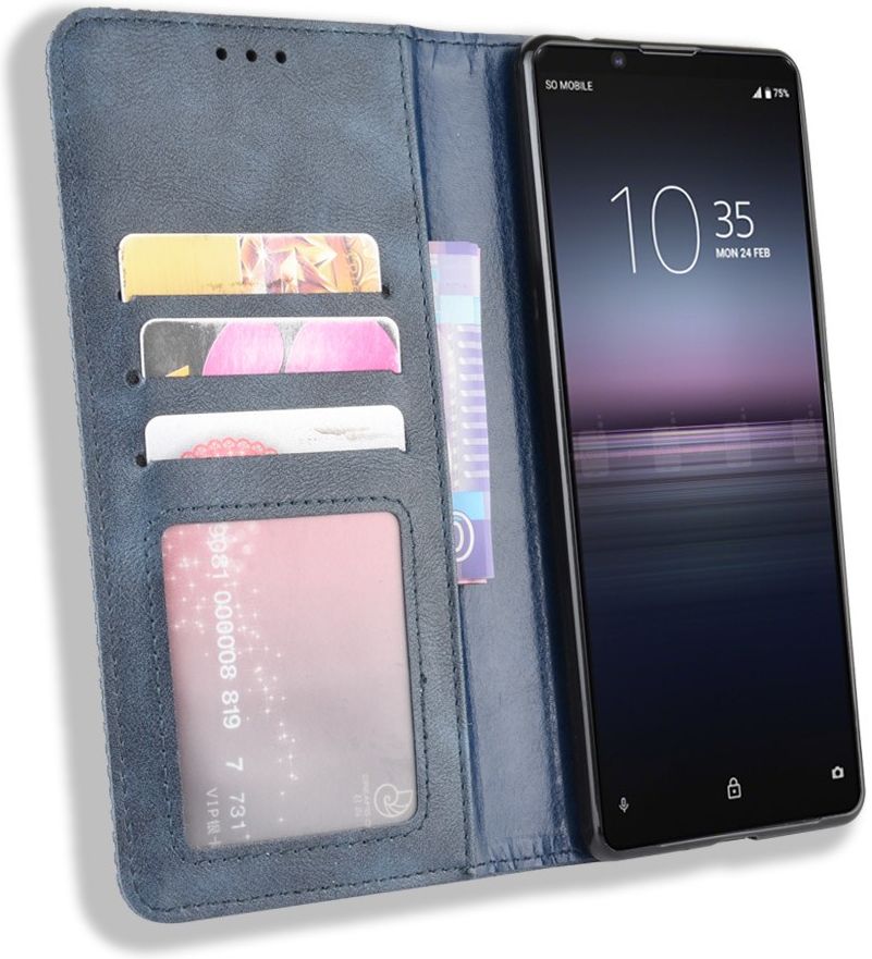Sony Xperia 1 II Vintage Portemonnee Hoesje Blauw afbeelding 1