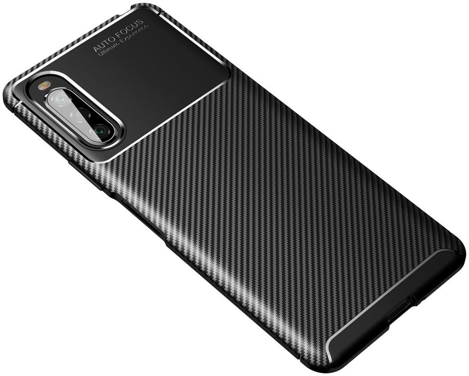 Sony Xperia 10 II Hoesje Geborsteld Carbon Zwart afbeelding 1