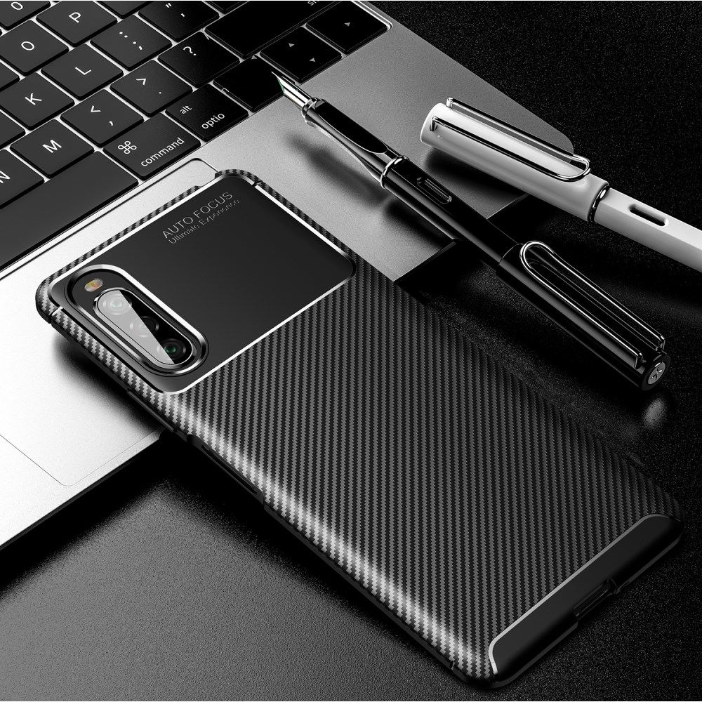 Sony Xperia 10 II Hoesje Geborsteld Carbon Zwart afbeelding 9