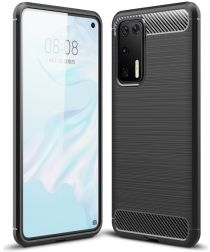 Huawei P40 Geborsteld TPU Hoesje Zwart