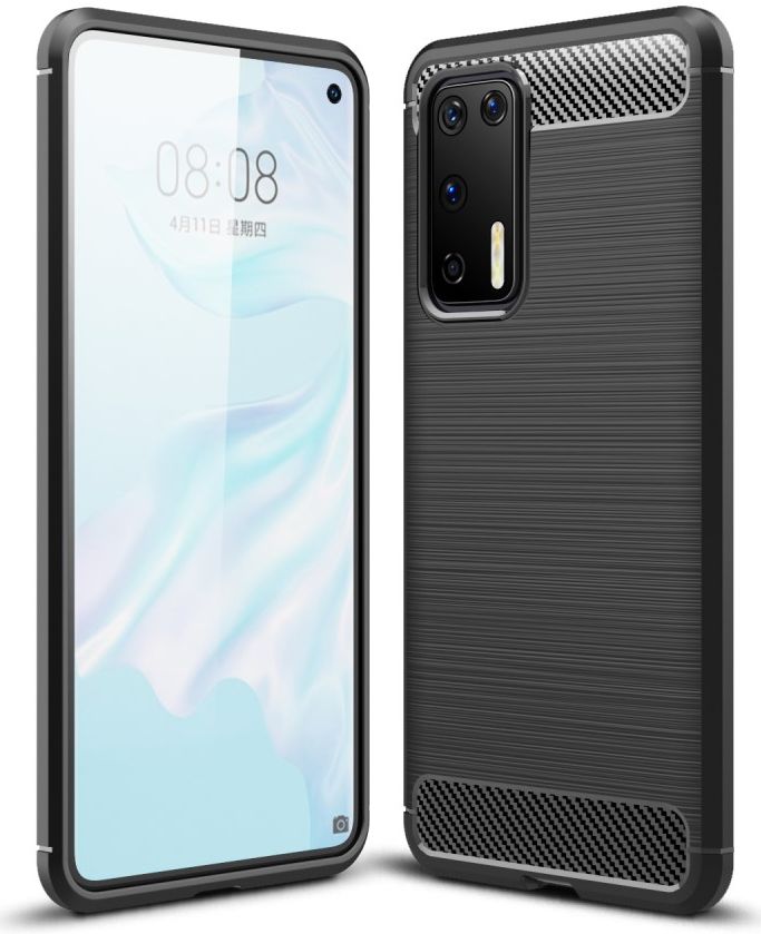 Huawei P40 Geborsteld TPU Hoesje Zwart afbeelding 1