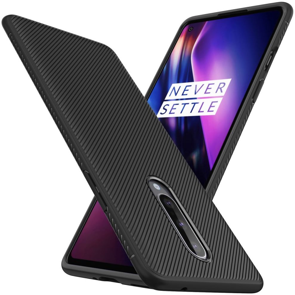 OnePlus 8 Twill Slim Texture TPU Hoesje Zwart afbeelding 2