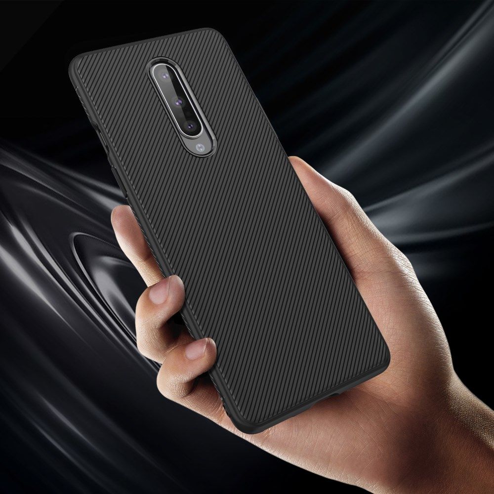 OnePlus 8 Twill Slim Texture TPU Hoesje Zwart afbeelding 4