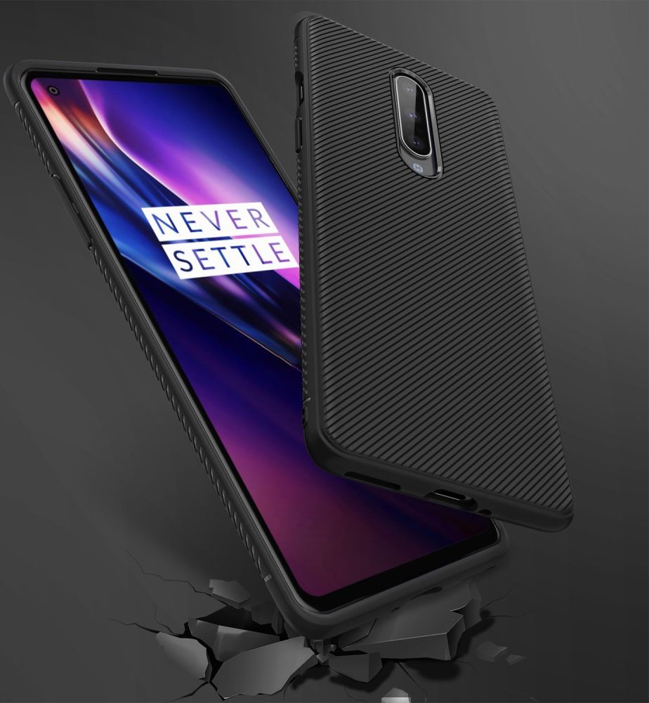 OnePlus 8 Twill Slim Texture TPU Hoesje Zwart afbeelding 5