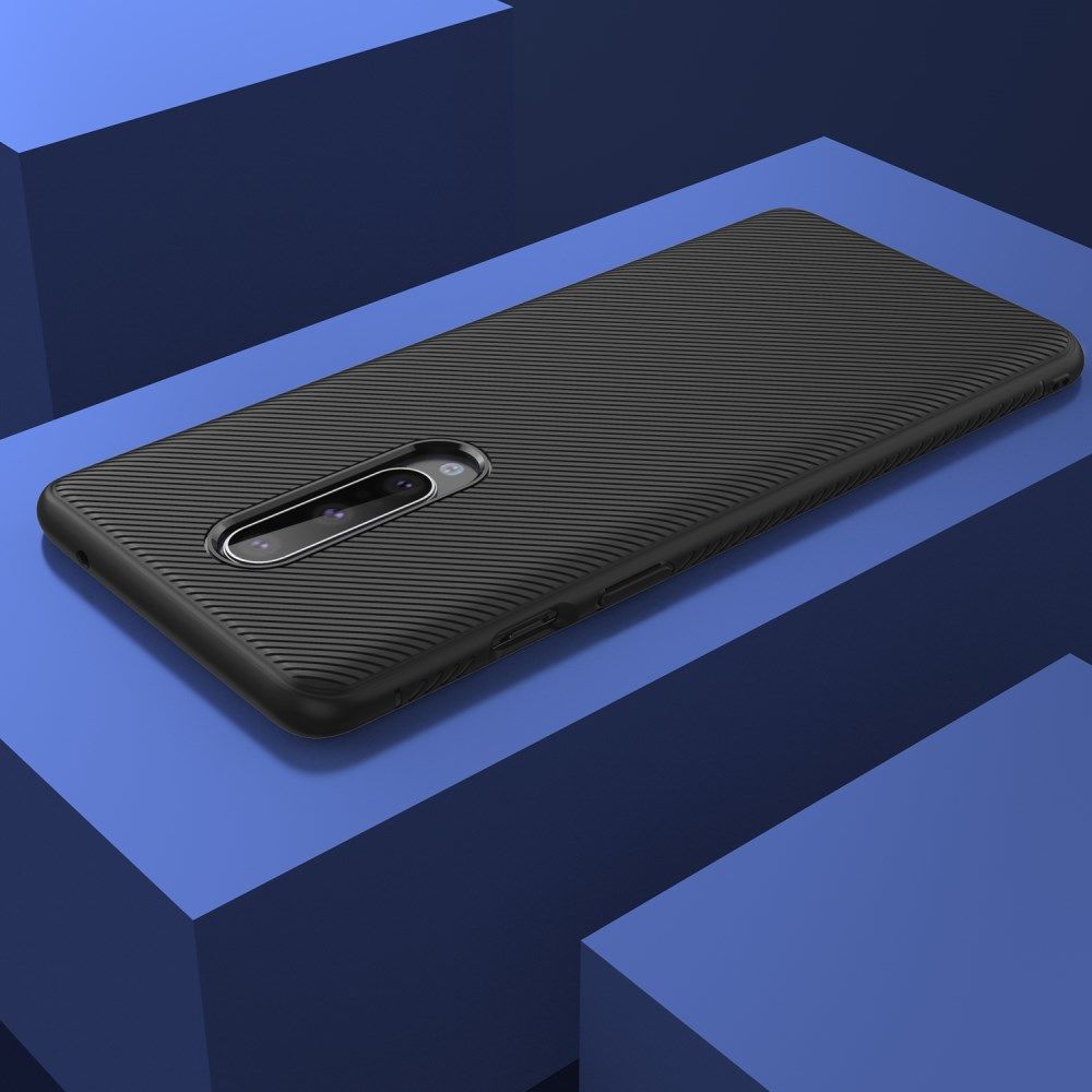 OnePlus 8 Twill Slim Texture TPU Hoesje Zwart afbeelding 6