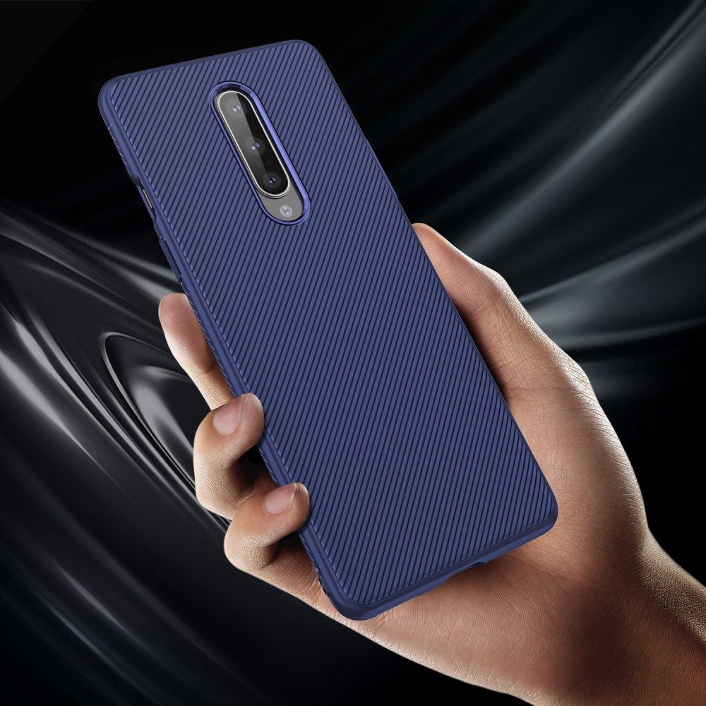 OnePlus 8 Twill Slim Texture TPU Hoesje Blauw afbeelding 4