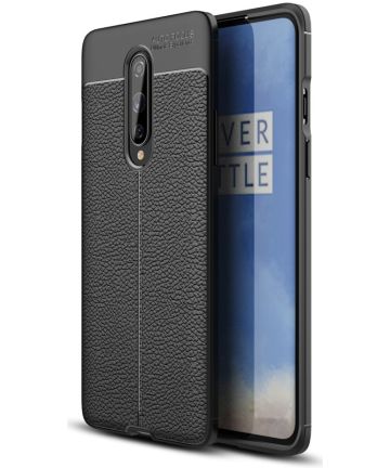 OnePlus 8 Hoesje TPU Leer Design Zwart Hoesjes