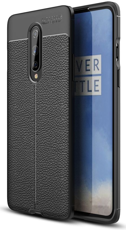 OnePlus 8 Hoesje TPU Leer Design Zwart afbeelding 1