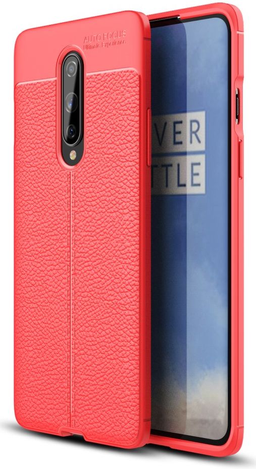 OnePlus 8 Hoesje TPU Leer Design Rood afbeelding 1