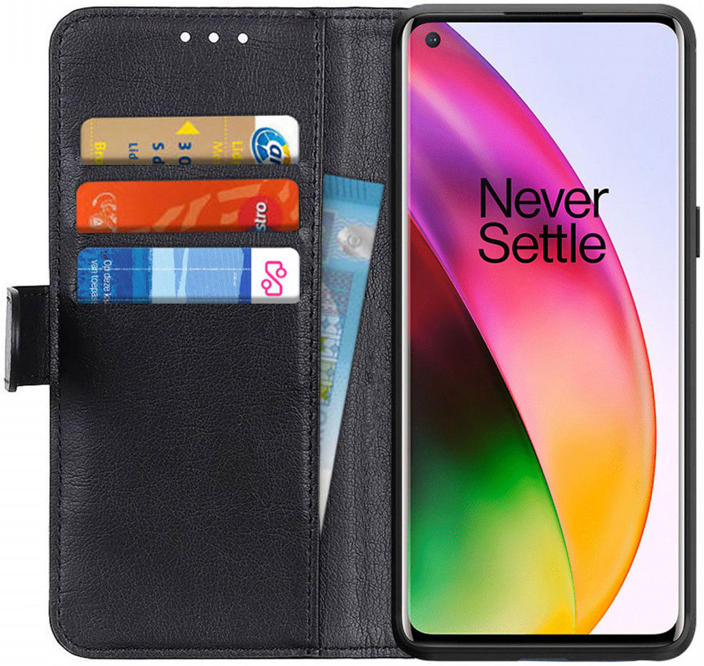OnePlus 8 Litchi Skin Portemonnee Hoesje Zwart afbeelding 1