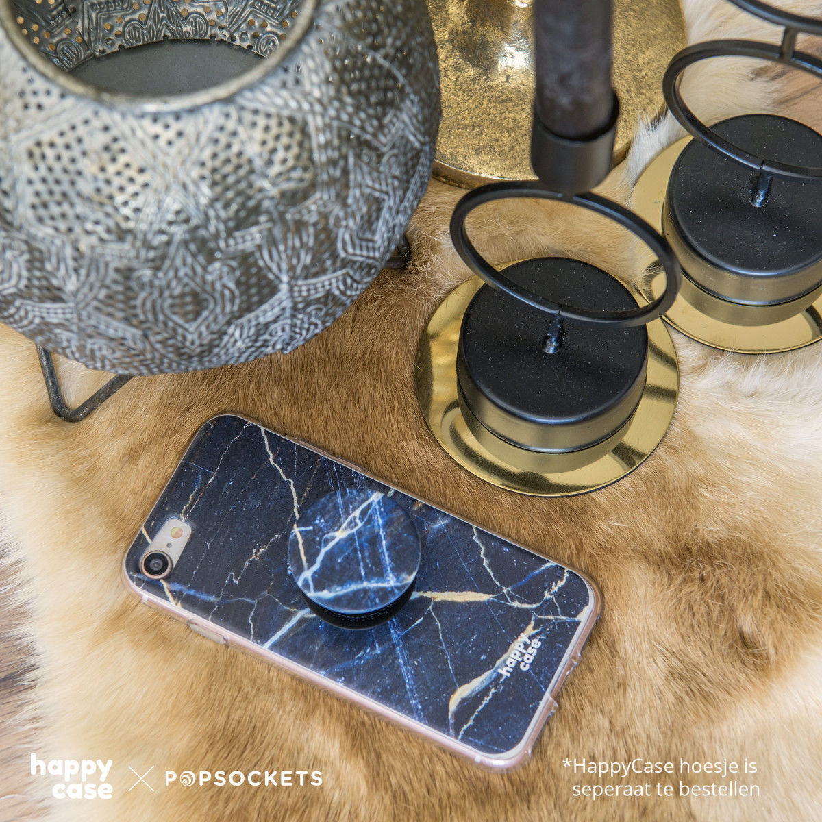 PopSockets X HappyCase PopGrip PopTop Greep en Standaard Donker Marmer afbeelding 6