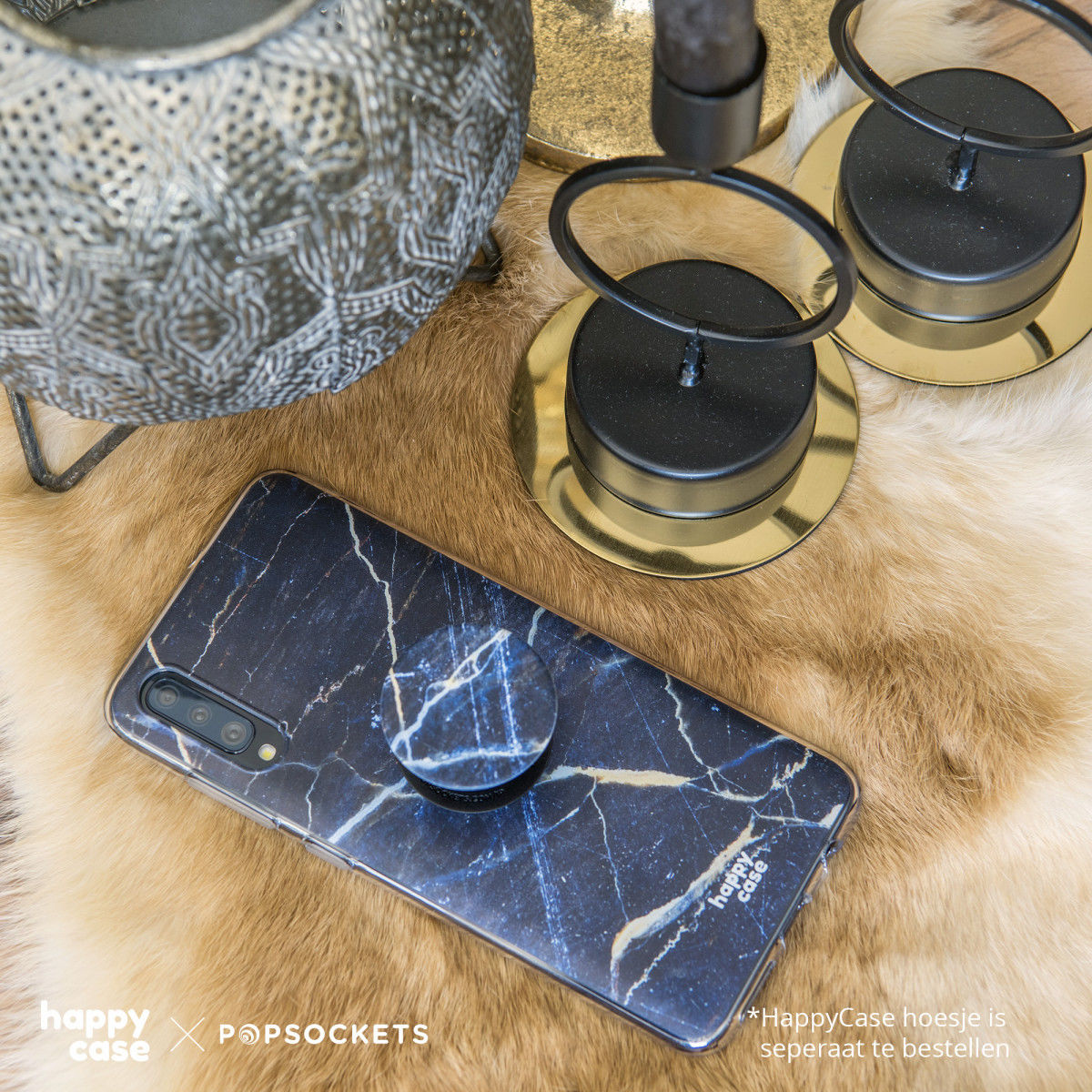 PopSockets X HappyCase PopGrip PopTop Greep en Standaard Donker Marmer afbeelding 9