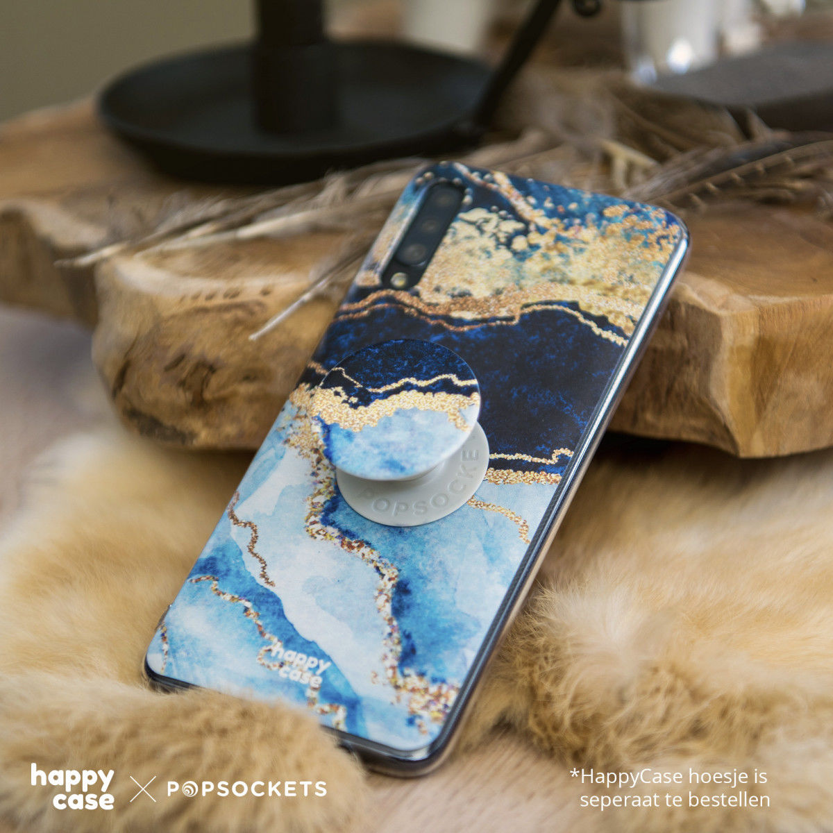 PopSockets X HappyCase PopGrip PopTop Greep en Standaard Blauw Marmer afbeelding 4