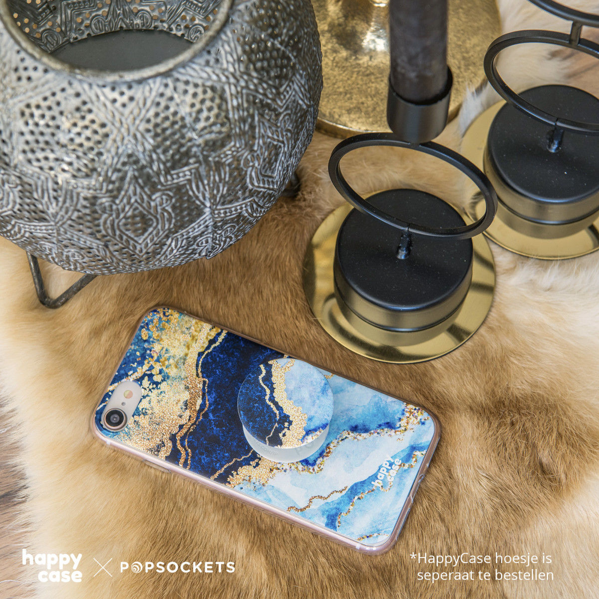 PopSockets X HappyCase PopGrip PopTop Greep en Standaard Blauw Marmer afbeelding 6